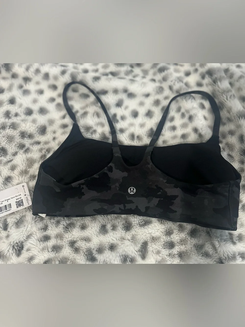 lululemon athletica Black Camo Sports Bra Wunder Train Strappy Racer Bra  NWT